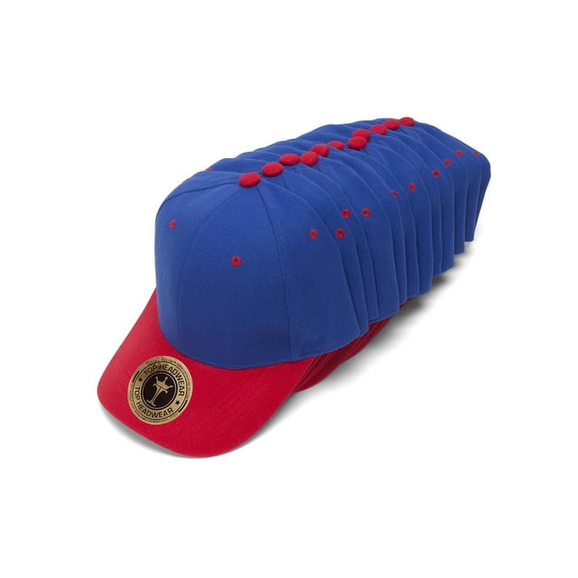 Top Headwear 12-Pack Adjustable Baseball Hat - Royal/Red
