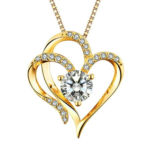 Love Heart Necklace For Women 14K Gold Plated Zirconia Pendant Necklaces for Mother Wife Birthday Christmas Jewelry Gift