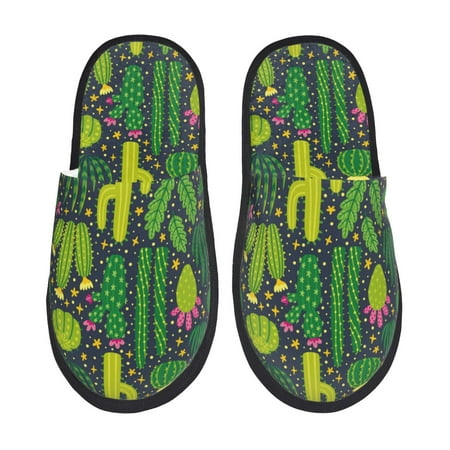 

Fuzoiu Cactus 1 Print Unisex Furry Slippers Plush Indoor Shoes Trendy House Slippers Anti-Skid EVA Sole House Shoes for Home Office and Travel -Large