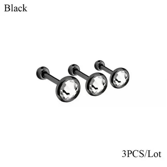 K-KED 3Pcs Crystal Cartilage Barbell Earrings Women Ear Stud Body Piercing Delicate Jewelry Hot-black