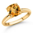 thumbnail image 2 of Gem Stone King 10K Yellow Gold Yellow Citrine Solitaire Engagement Ring for Women (2.00 Cttw, Cushion Checkerboard 8MM, Gemstone November Birthstone, Available in Size 5, 6, 7, 8, 9), 2 of 4