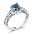 thumbnail image 2 of Gem Stone King 925 Sterling Silver Ring Cushion Persian Blue Moissanite and White Created Sapphire Women Engagement Ring (1.58 Cttw, Available in Size 5, 6, 7, 8, 9), 2 of 6