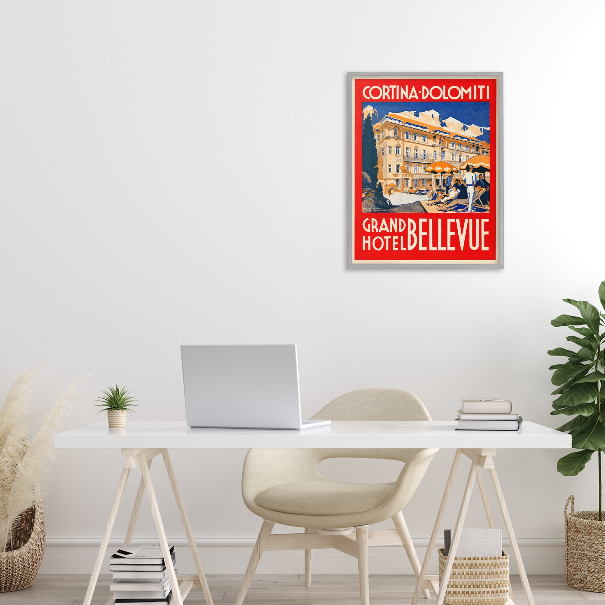 Stupell Industries Grand Hotel Bellevue Vintage Gray Framed Giclee Art, design by Print Collection
