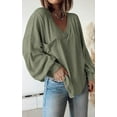 thumbnail image 3 of FreshPretty Women's Ribbed Long Sleeve Tops Summer Spring Pullover Knit Casual V Neck Blouses Trendy Loose Fit Tunic Top, 3 of 7