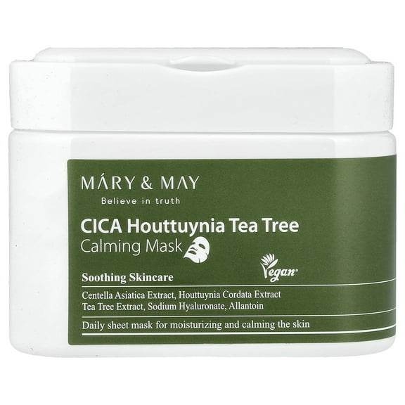 Mary & May CICA Houttuynia Tea Tree Calming Beauty Mask, 30 Sheets, 14.1 oz (400 g)