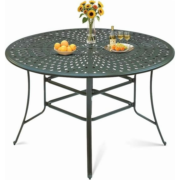 VIVIJASON 61" Round Patio Height Bar Table, All-Weather Cast Aluminum Large High Top Dining Table with 2" Umbrella Hole for Deck Garden Backyards, Fits for 6-8 Person, Dark Bronze