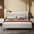 thumbnail image 6 of Origeture Full Size Bed Frame with USB & Type-C Ports, Full Platform Bed Frame with Wingback Storage Headboard, Velvet Upholstered, Heavy Duty Wood Slats, Easy Assembly, No Box Spring Needed, Beige, 6 of 7