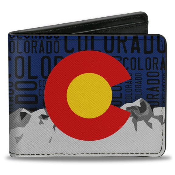 Buckle-Down Wallet, Bifold, Colorado Logo Mountains Text Blue Black, Vegan Leather