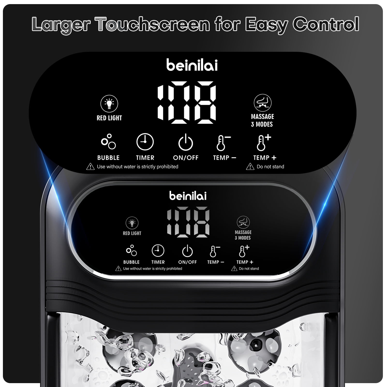 Beinilai Collapsible Foot Spa Electric Rotary Massage,Foot Bath with Heat,Tem Control,Bubbles, and 24 Motorized Shiatsu Massage Balls  for Feet Stress Relief-Black