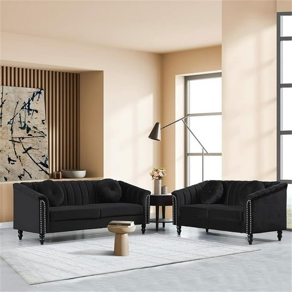 Star Home Living 2 Piece Microfiber Sofa And Loveseat Set Black