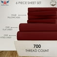 thumbnail image 2 of 6-PC Bedding Set- 100% Organic Cotton Bed Sheet Set 700 Thread Count, 12-Inch Deep Pocket - Burgundy, King, 2 of 7