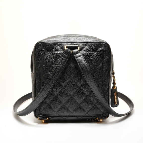 Pre-Owned CHANEL Caviar Turnlock Backpack/Daypack, Black, WS26262