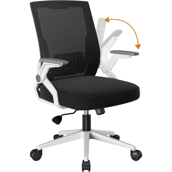 Office Chair with Flip-up Armrests Ergonomic Computer Desk Chair with Adaptive Lumbar Support, Breathable Mesh Swivel Tilt Task Study Chair with Wheels for Home, Bedroom, White