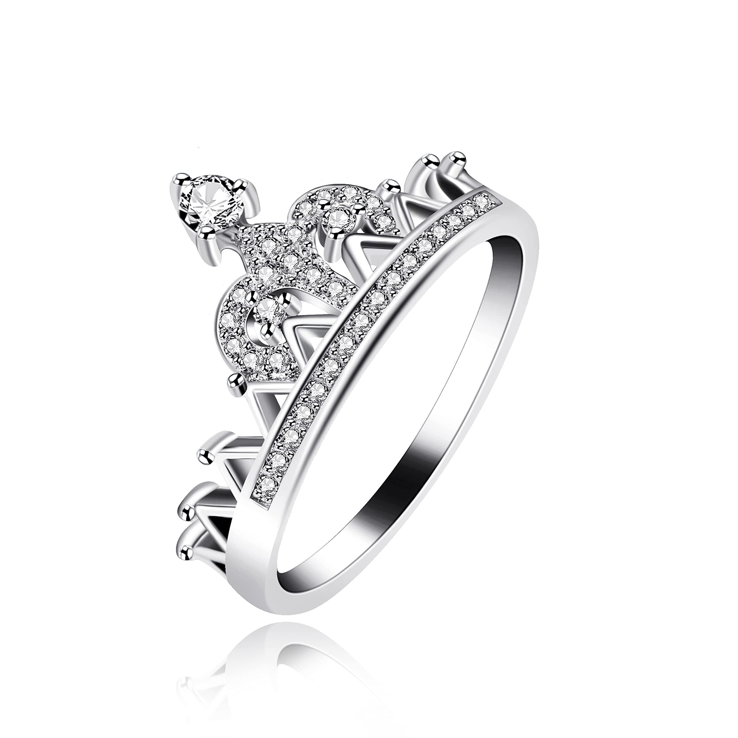 Uloveido Platinum Plated Black White CZ Princess Crown Tiara Ring Wedding Promise Jewelry for Women Y983 