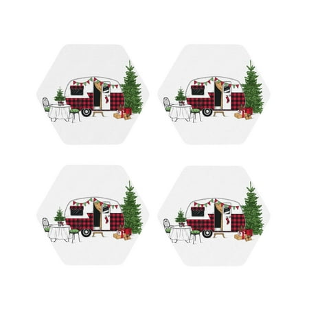 

Tideii Vintage Buffalo Plaid Christmas Camper for Leather Coasters 4 Pieces Anti-fouling and Anti-scalding Decorative Coasters Suitable for Restaurants Kitchens Coffee Shops-Hexagon