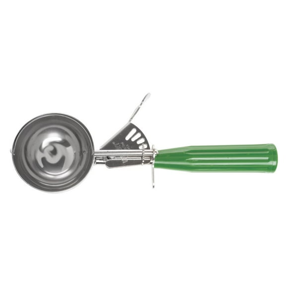HUBERT Portion Control Disher Stainless Steel with Green Polypropylene Handle 3 1/4 oz - #12