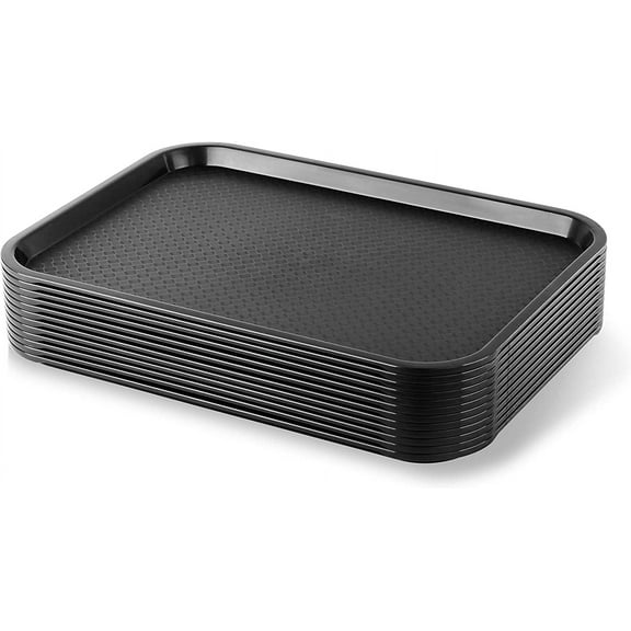 TrueCraftware- Set of 12 Plastic Fast Food Tray 10 1/2" X 13 5/8" Black Color- for Café Standard Cafeteria/Fast Food Tray Restaurant Serving Trays Set for Coffee Table Kitchen Party