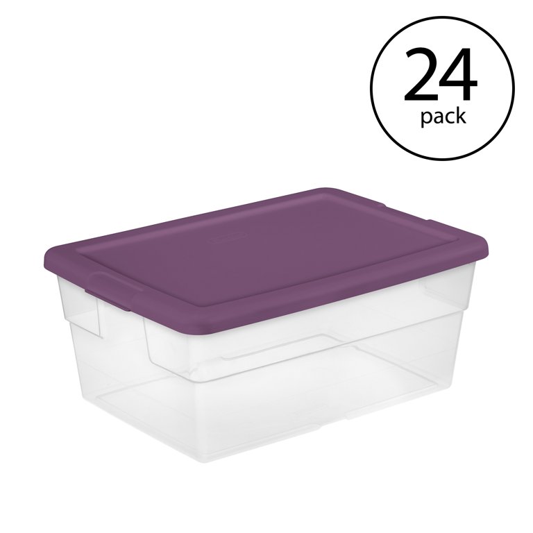 Sterilite Clear 64-Quart Latch Tote with Lilac Lid