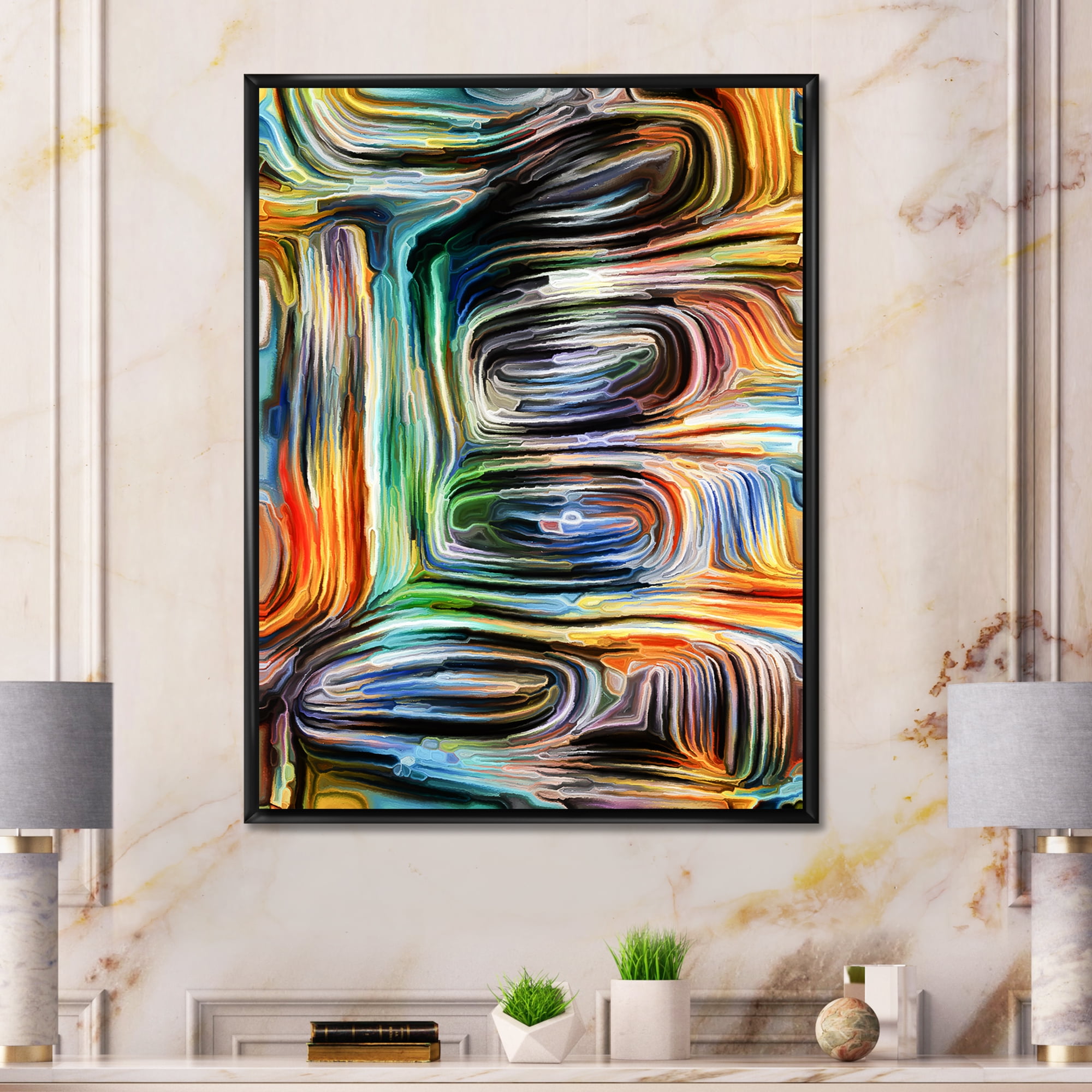 Designart 'Colour Spiral Fusion VII' Modern Framed Canvas Wall Art Print
