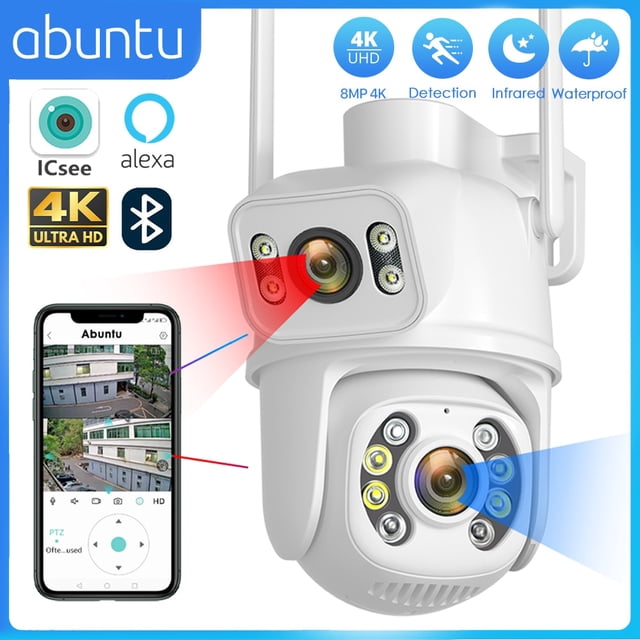 Cámara IP de vigilancia para exteriores, videocámara de 8MP, 4K, WIFI, lente Dual, PTZ, impermeable, portección de seguridad IR, visión nocturna a Color, Smart Home