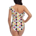 thumbnail image 5 of Sikiie Polka Dot Print Women One Piece Swimsuits Tummy Control One Shoulder Bathing Suits Ruffle Swimwear, From S to XXL-X-Large, 5 of 6