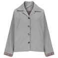 thumbnail image 4 of larppty Women Oversize Trench Coat Plaid Lining Lapel Button Down Casual Crop Jacket Outwear with Pockets (Grey, M), 4 of 5