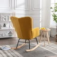 thumbnail image 4 of PORKISS Teddy Upholstered Rocking Chair with High Backrest Armchair for Living Room Bedroom, Yellow, 4 of 8
