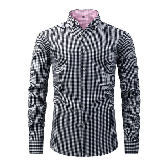 TOPTIE Men's Dress Shirts Plaid Printed Stretch Long Sleeve Button Down Casual Business-Black-XL