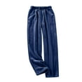 thumbnail image 4 of Hearthz Fleece Pj Pants Blue Fuzzy Fleece Cozy Elastic Waist Wide Leg Lounge Pants with Pockets Fall Winter Warm Womens Pj Bottoms, 4 of 8