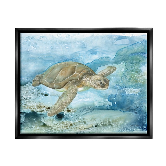 Stupell Industries Modern Sea Turtle Splash Animals & Insects Painting Black Floater Framed Art Print Wall Art, 21 x 17