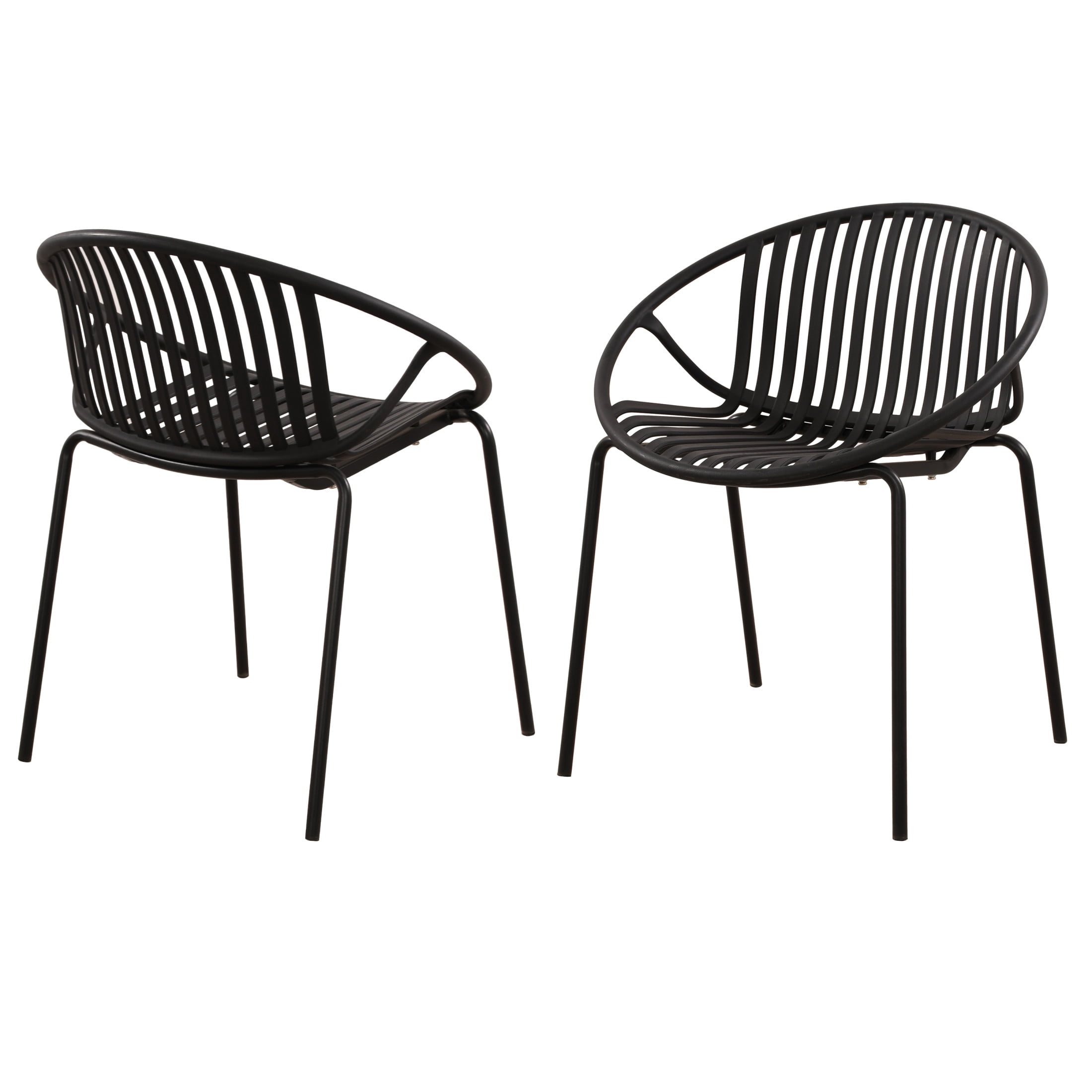 Christopher Knight Home Minimalist Plastic Outdoor Stacking Dining Chairs, Metal Legs, Black, Set of 2