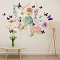 Colorful Flowers Wall Stickers, Peel and Stick Green Plants Flower Grass Butterfly Wall Decals
