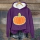 thumbnail image 2 of Sudadera con capucha morada de gran tamaño para mujer con diseño de lentejuelas de calabaza, sudadera acogedora para Halloween y otoño, 2 of 4