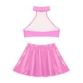 thumbnail image 6 of Zaldita Women Two-Piece Latex Halter Crop Top Bralette with High Waist Pleated Short Skirts Set Hot Pink 3XL, 6 of 7
