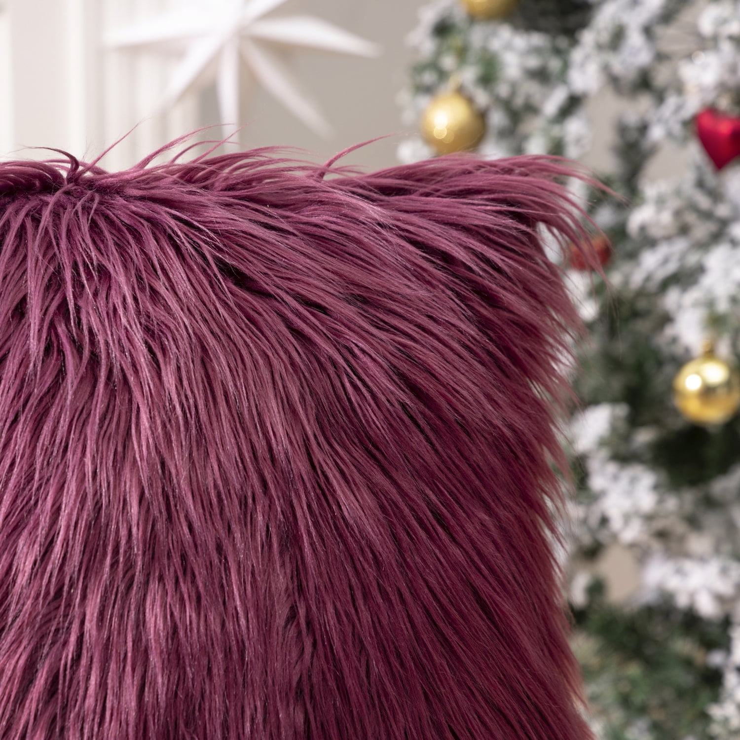 Phantoscope Merino Style Faux Fur Series Decorative Throw Pillow, 22" x 22", Purple, 1 Pack
