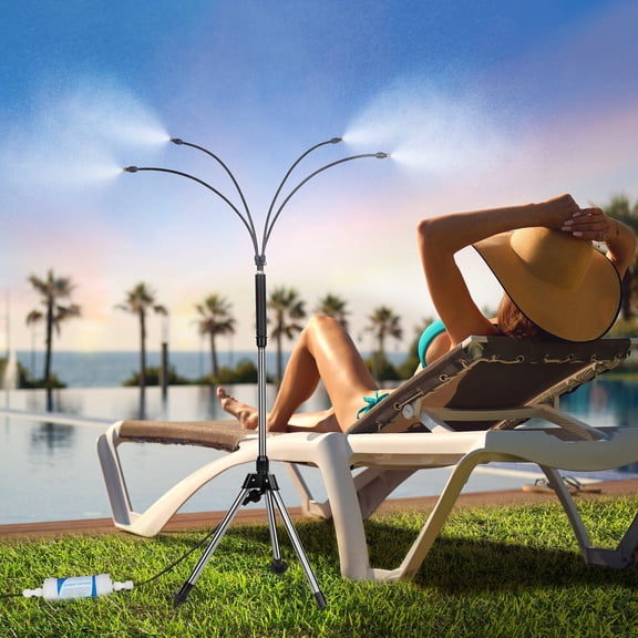 Misting Cooling System Outdoor Mister: Stand Cooling System Upgraded Spray Nozzles 26 FT with Tripod Cooling Mister for Outside Patio Beach Pool Leisure