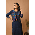 thumbnail image 3 of DWEEP SARA Women’s Blue Kutch Work Cotton Kurta Jacket Skirt Set Ajrak Print,  XL/42, 3 of 8