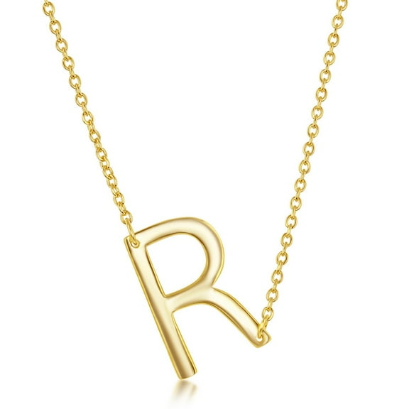 TheJewelryHut Fancy Designer Sterling Silver Sideways 'R' Initial Necklace - Gold Plated