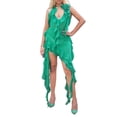 thumbnail image 1 of xiaxaixu Womenacute;s Summer Skinny Sheer Dress Solid Color Hanging Neck Irregular Ruffle Dress, 1 of 6