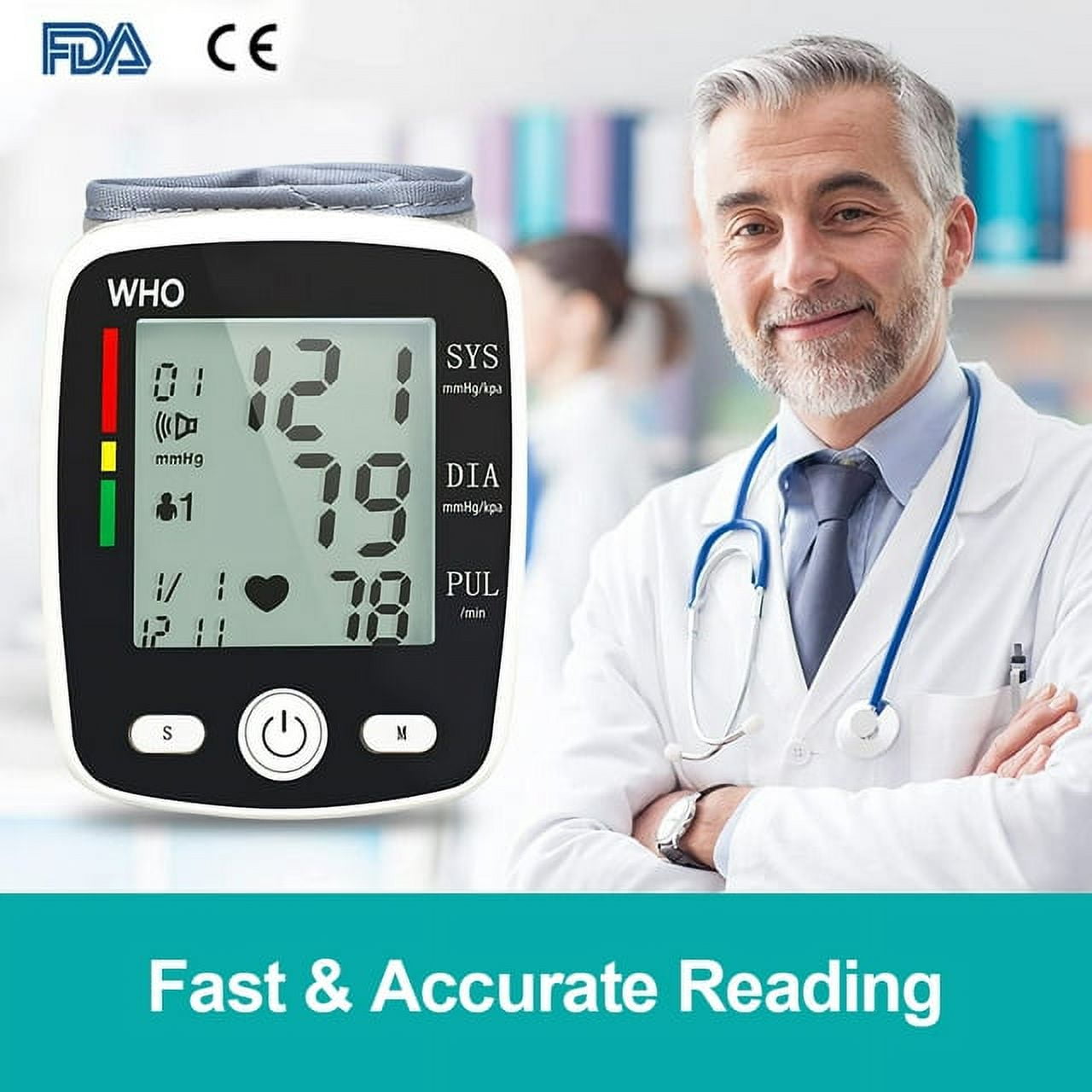 SUWU Blood Pressure Monitor, Rechargable Blood Pressure Machine Wrist with Voice Broadcast and 180 Memory for Dual User