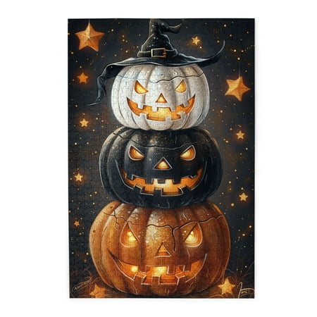 1000 pcs 1000 Piece Wooden Puzzles Dreamy black white pumpkin lantern Challenging Brain Exercise Classic Holiday Gifts 1000 Piece Jigsaw Puzzle for Adults Challenging Puzzle Perfect for Game Nights