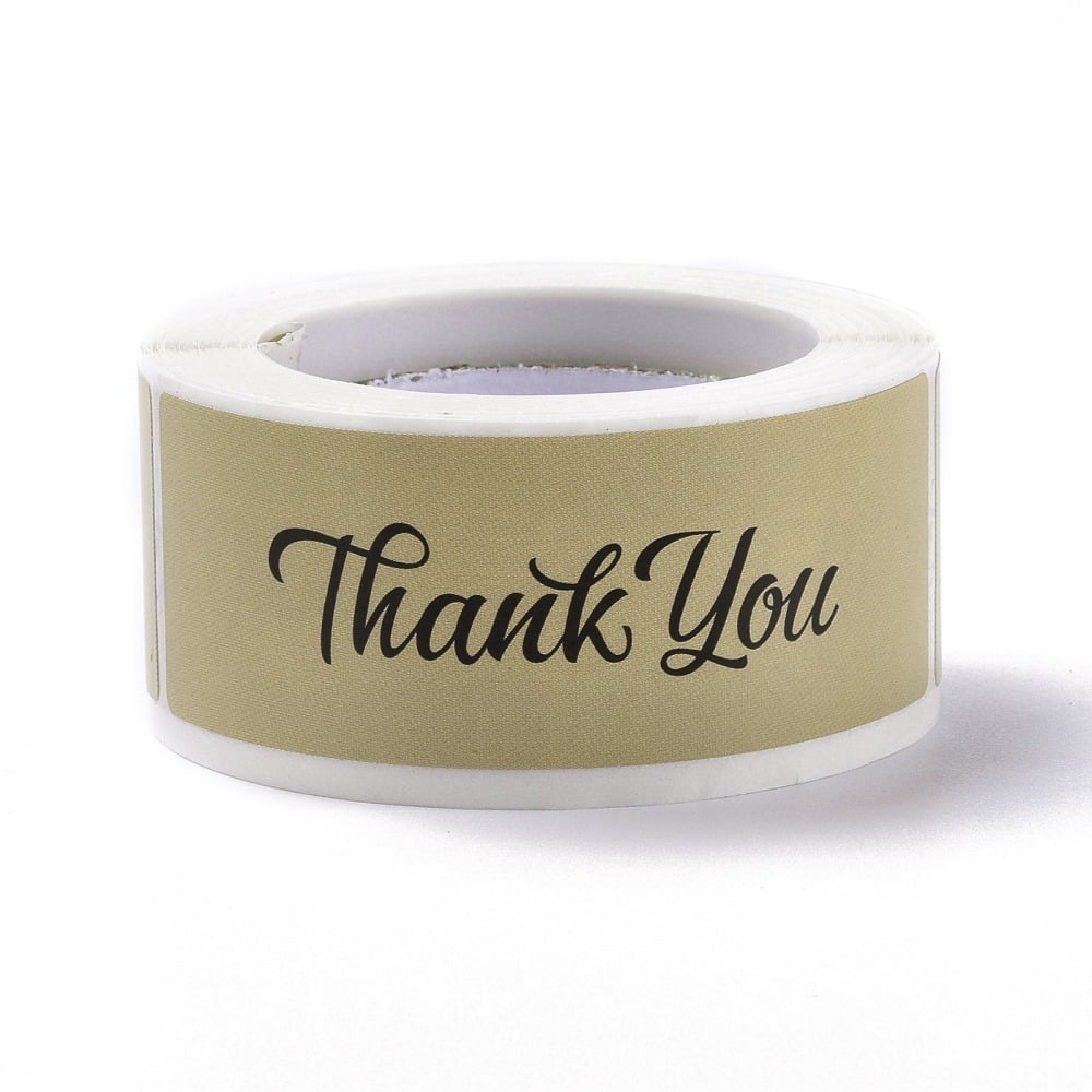 Self-Adhesive Paper Gift Tag Youstickers Rectangle with Word Thank You Appreciation Stickers Labels for Party Presents Decorative Dark Khaki Word 7.5x2.5x0.009cm 150pcs/roll 10rolls