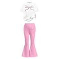 thumbnail image 4 of LRen Girls Outfits Size 10-12, Girl's 2 Piece Bow Print Outfit Short Sleeve Graphic Tees Shirt and Flare Pants Cozy Clothes Set,Pink,11-12 Years, 4 of 6