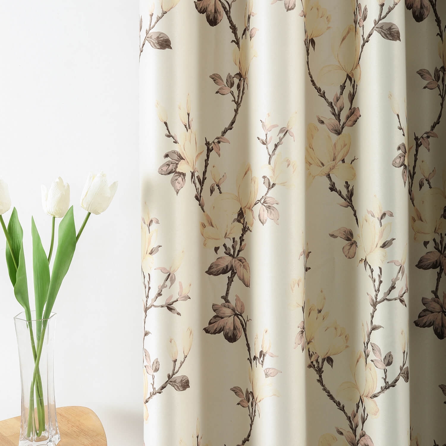 VOGOL Magnolia Flower Blackout Curtains for Bedroom, Grommet Thermal Insulated Room Darkening Curtains for Living Room Patio Door Window Drapes, 2 Panels, W52 x L63