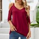 thumbnail image 2 of Camisetas Con Hombros Descubiertos, Camiseta Con Cuello En V Para Mujer, Ligera Y Transpirable Para Vacaciones OTVIAP Rojo XXL, 2 of 6
