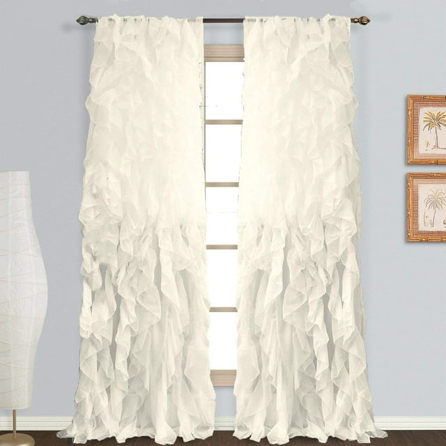 DiamondHome 1pc Cascade Shabby Chic Sheer Ruffled Curtain Panel (Beige, 50" X 84")