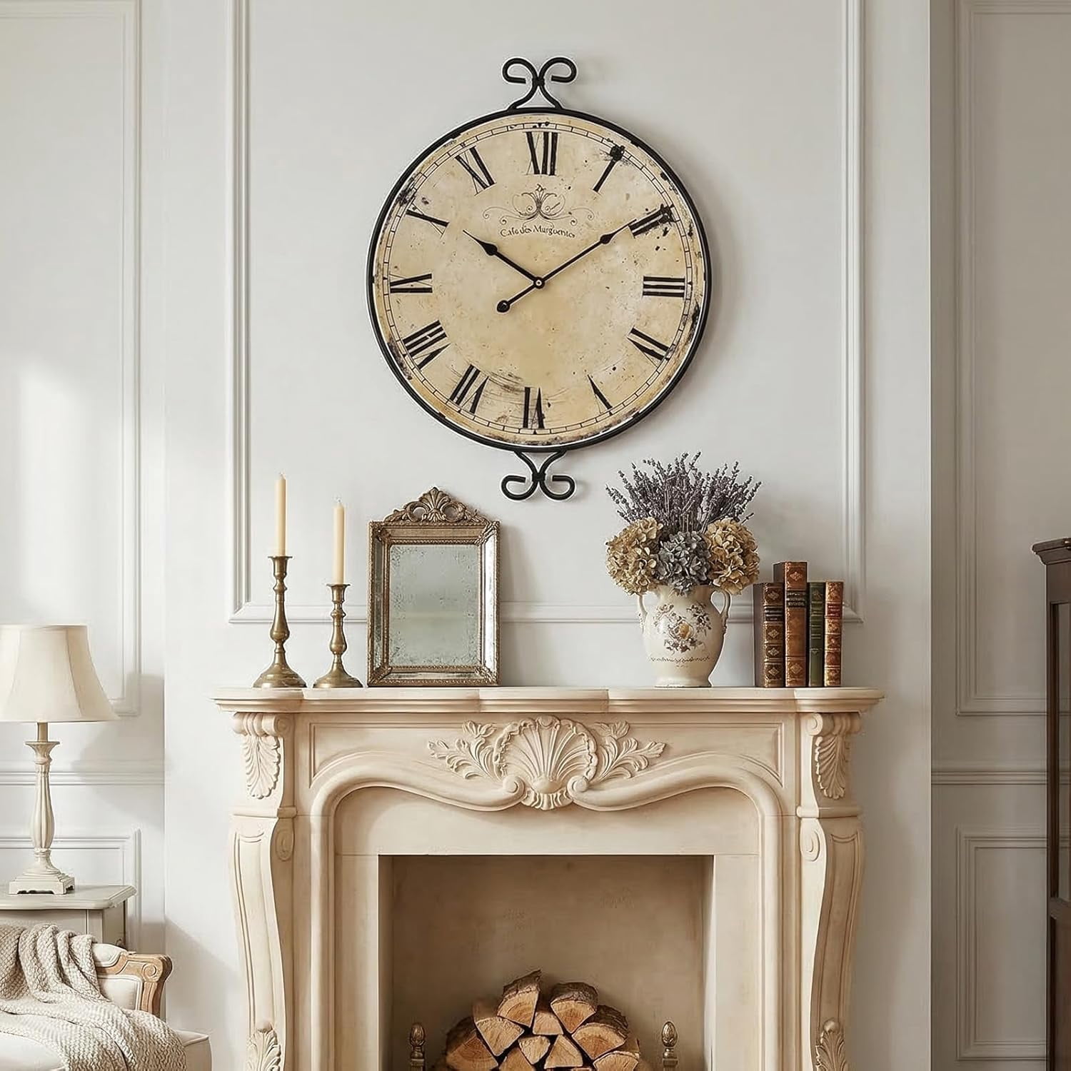 MODE HOME 30 iinch Large Farmhouse Wall Clock, Silent Battery Operated Retro Gold Wrought Iron Clock, Vintage Decorative Timepiece for Home Decor