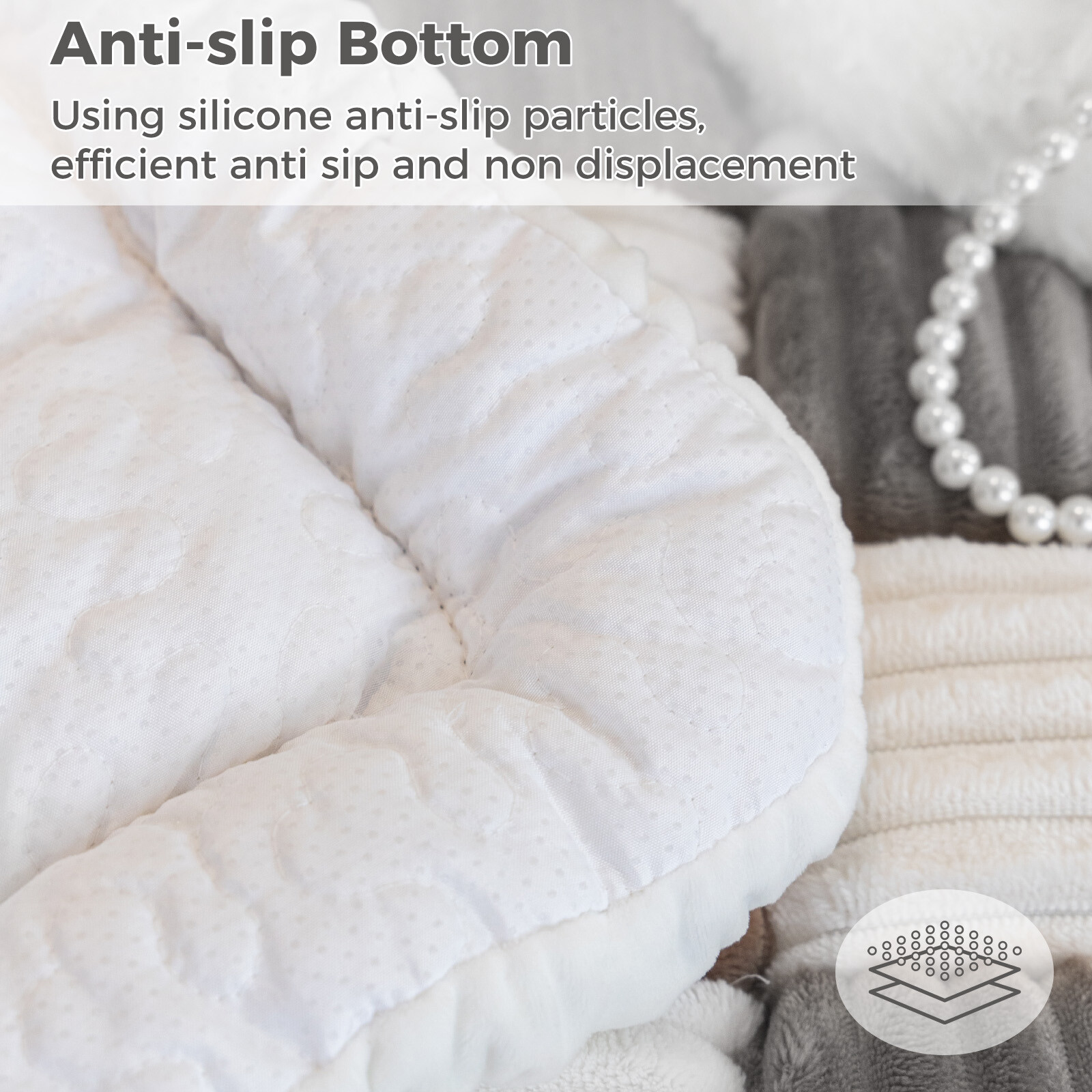ANMINY Thick Fuzzy Checkered Couch Cover, Non-Slip Nordic Cream Sofa Protector Mat, Soft Flannel Furniture Cover