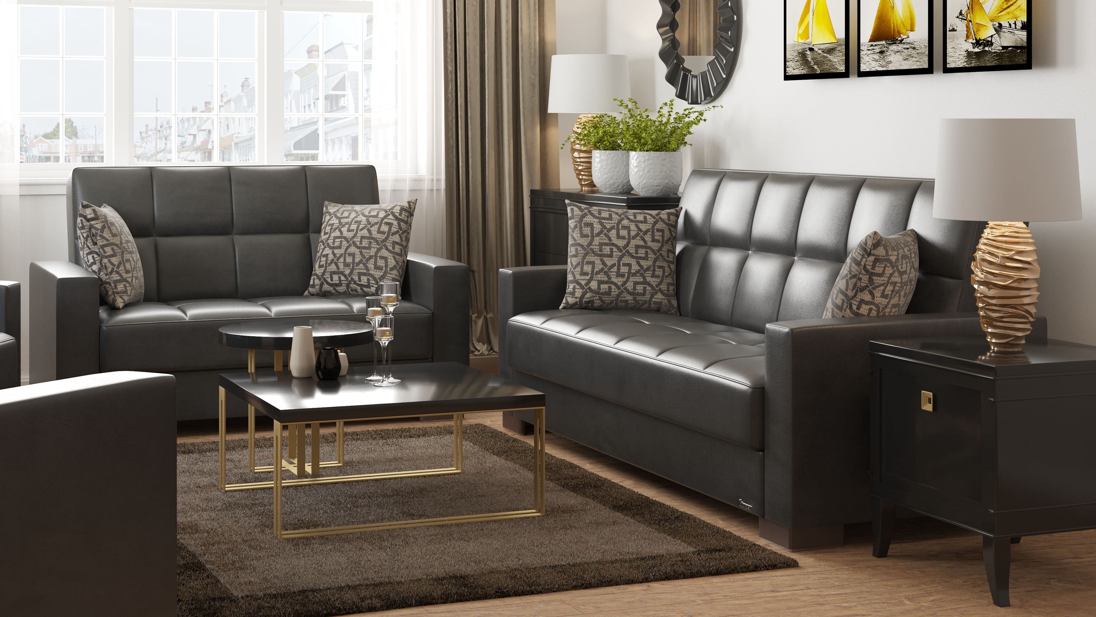 Ottomanson Origins Convertible Sofa Bed with Storage 74", Black Leatherette