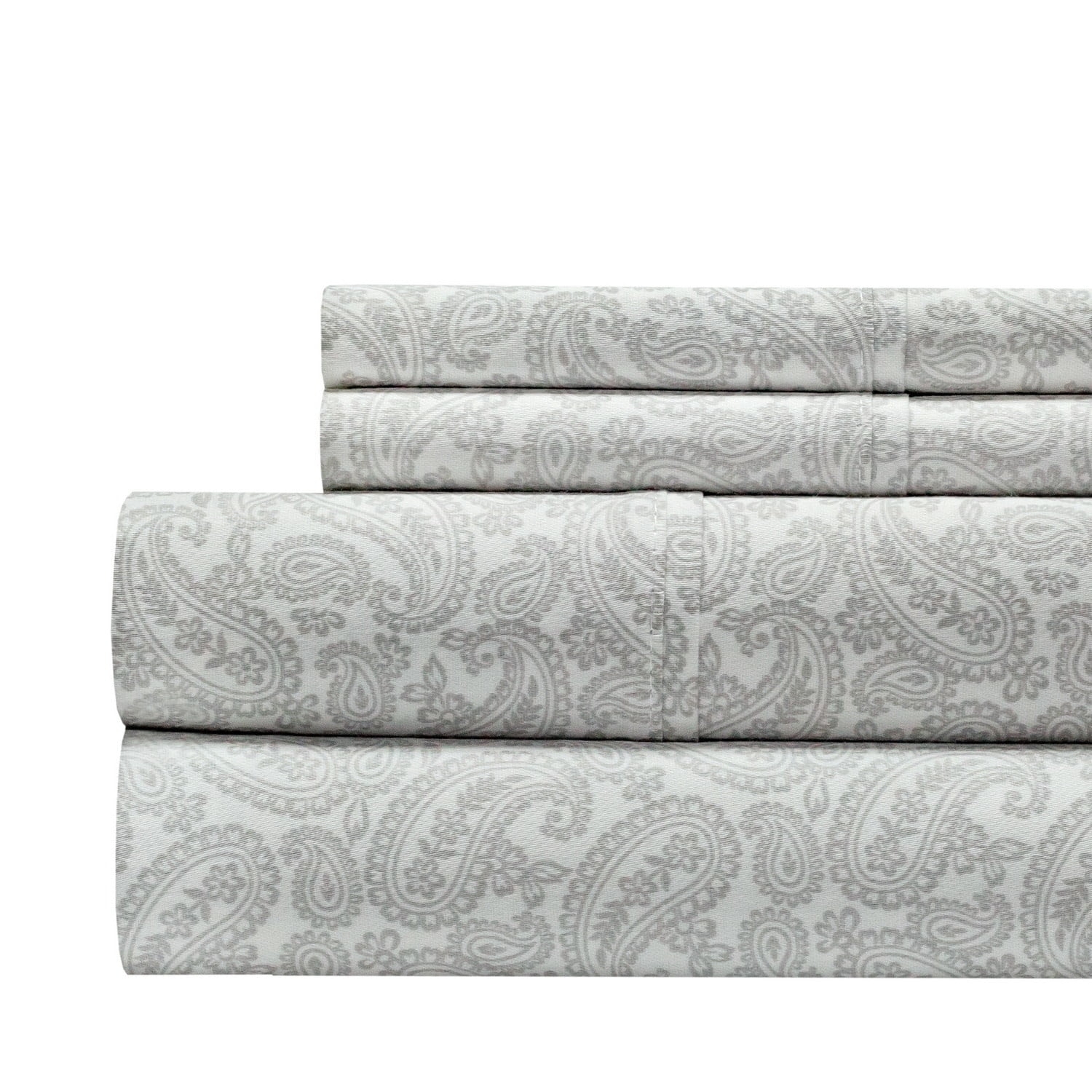 Aspire 100 Cotton 300 Thread Count Paisley Print 4Piece Bed Sheet Set Grey Paisley King